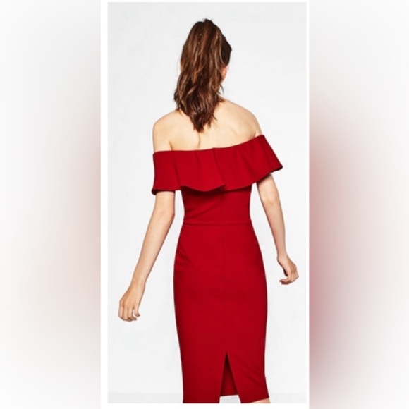 Zara Basics Off the Shoulder Red Dress - Picture 3 of 13